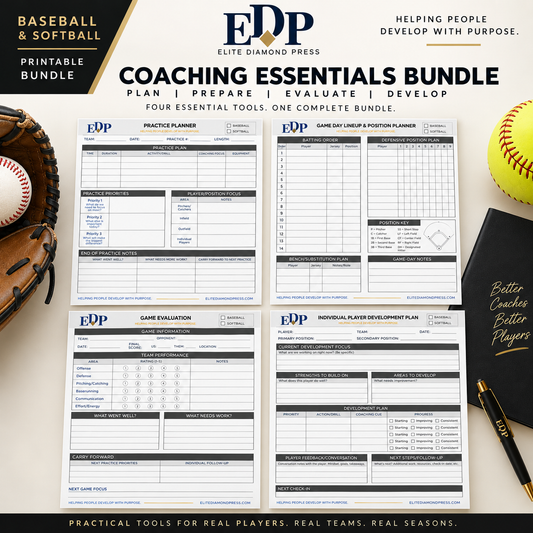 Baseball & Softball Coaching Printables Bundle | 4 Pack Coach Planner