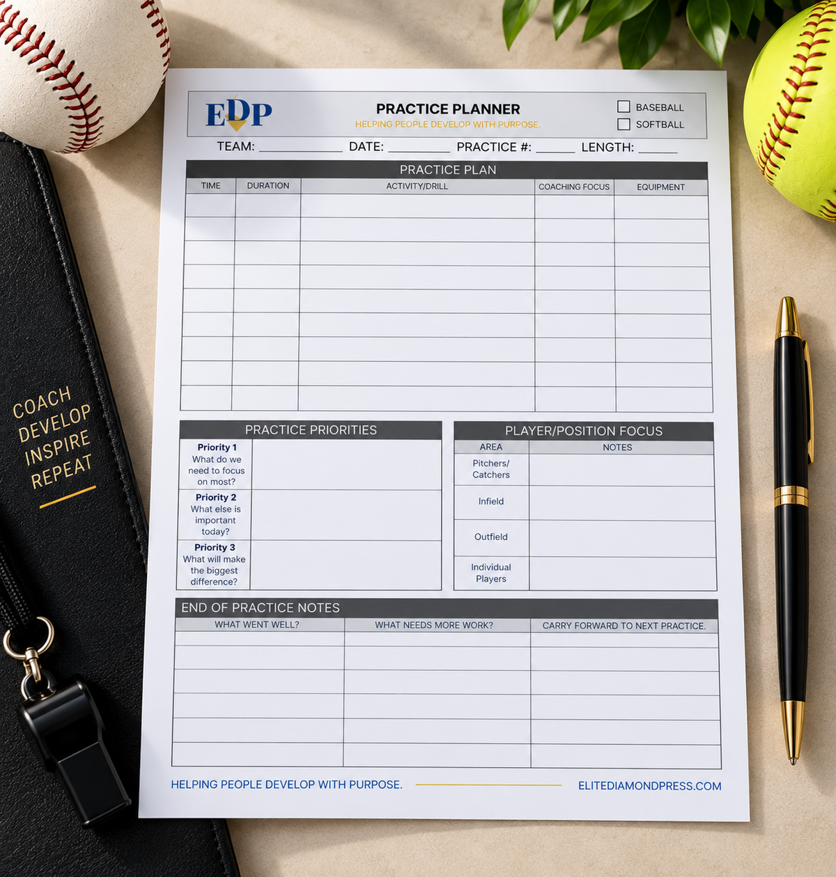 Practice Planner – Printable Baseball & Softball Coaching Sheet