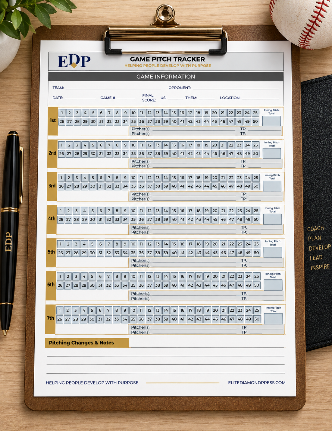 Printable Baseball Pitch Count Tracker Bundle | 50 & 60 Pitch Game Sheets
