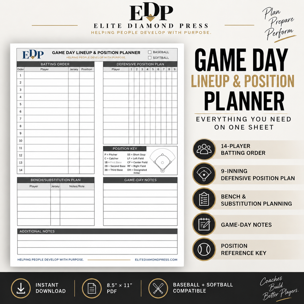 Baseball & Softball Coaching Printables Bundle | 4 Pack Coach Planner