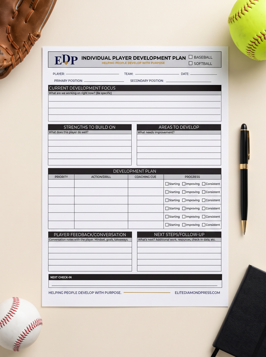 Individual Player Development Plan – Printable Baseball & Softball Coaching Sheet