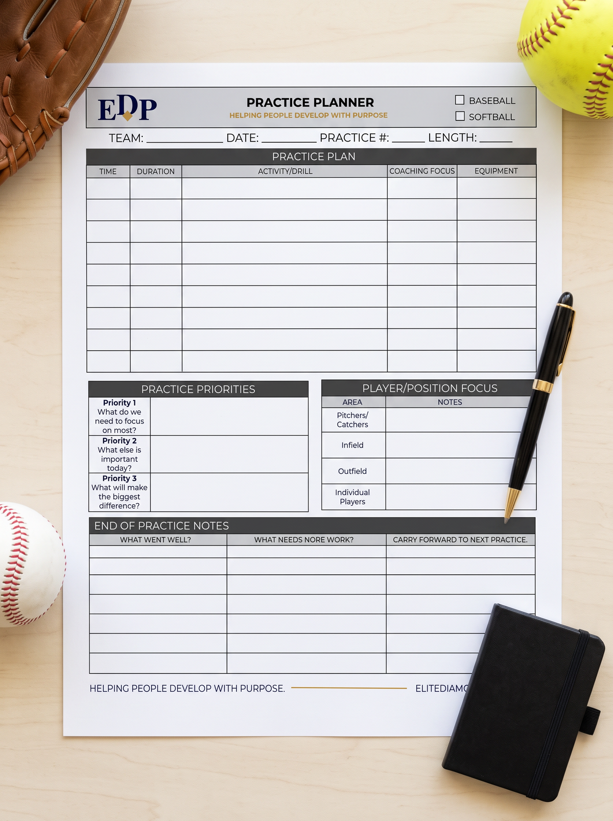 Practice Planner – Printable Baseball & Softball Coaching Sheet